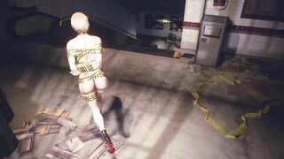 Jill Valentine Yellow Tape Bounded with Big Jiggly Tits - Resident Evil: Duct Tape Bondage Special