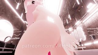 Thicc Booty Pink Hentai Girl Busts out Dildo Nora Lovense Strips down in Restroom POV Lap Dance