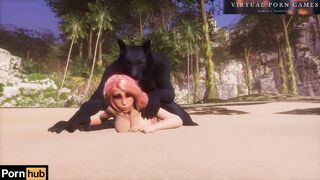 A Huge Wolf Fucks a Redhead Beauty on the Seashore