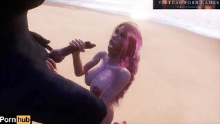 A Huge Wolf Fucks a Redhead Beauty on the Seashore