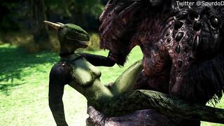 Argonian Takes Care of her Pet Troll