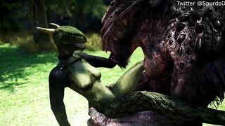 Argonian Takes Care of her Pet Troll