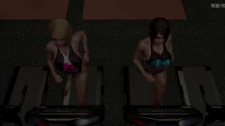 Big tits futanari babes having sex in a gym