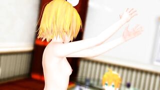 (MMD) Kagamine Rin strips butt-naked for her horny brother!