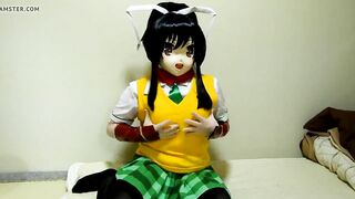 Kigurumi Asuka palying with her boobs