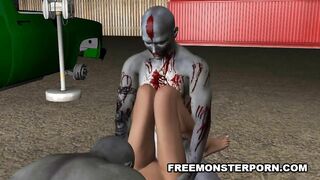 3D Babe Double Teamed Outdoors by Zombies