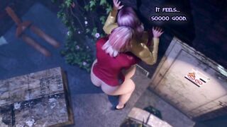 3D Shemale fucked a Woman (MILF) Outside - Futa Animated