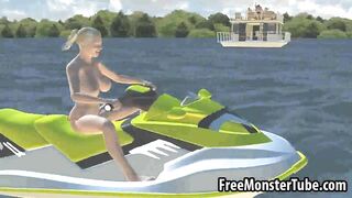 Sexy 3D brunette babe gets fucked hard on a boat