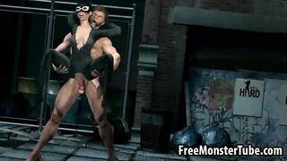 3D Catwoman getting fucked outdoors by Wolverine