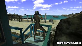 3D Dyke Gets Licked on a Boat