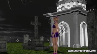 3D Babe Gets Double Penetration in a Graveyard