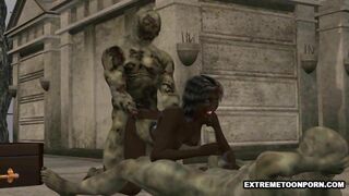 3D Ebony Babe Double Teamed by Zombies