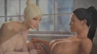 3D Shemale Blonde does Blowjob for Ebony Shemale - Two Trannies Fucking, Cartoon Porn Game