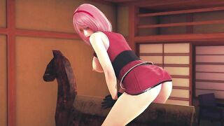 Sakura rubs her pussy on a wooden horse for bdsm