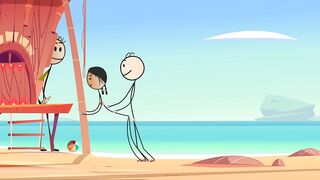 Cartoon Hot Stick Girl Fucking with a Small Dick Sexy Stick Man at Nude Beach