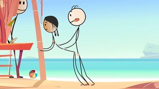 Cartoon Hot Stick Girl Fucking with a Small Dick Sexy Stick Man at Nude Beach