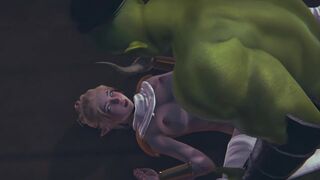 Orc cumshot on the body of a cute elf