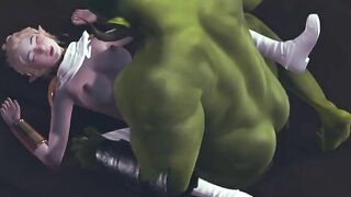 Orc cumshot on the body of a cute elf
