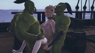 Two orcs love to fuck an elf girl in her pussy and ass