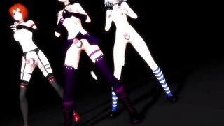 【MMD】(Triple big cock Futanari) Kaat & Meiko & Luna - Pink Cat【R-18】