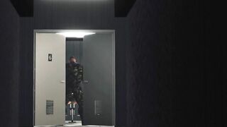 A sexy brunette gets fucked by a US soldier in a hidden room