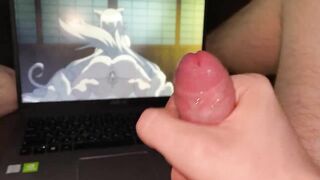 The guy jerks off on hentai and sweetly cums