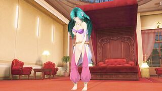 3D HENTAI Girl with blue hair masturbates her pussy and cums