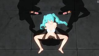 3D HENTAI Guys jerk off to Miku while she gets fucked