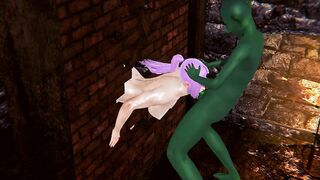Ogre Shion Stuck in the Wall and Goblin Fucked her Face