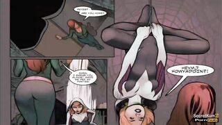 Spiderman Caught Gwen Stacy Fucking Mary Jane with Huge Strapon Dildo - Cartoon XXX Parody