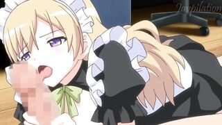 Anime Hentai Eroge Horny Blonde Maid Gives a Sloppy Blowjob and Let You Cum Between her Tits