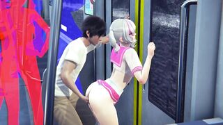 Guy masturbates the pussy of a schoolgirl in the subway car