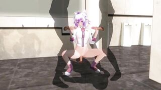 3D HENTAI Schoolgirl in the toilet jumps on a dick and jerks off cocks of friends