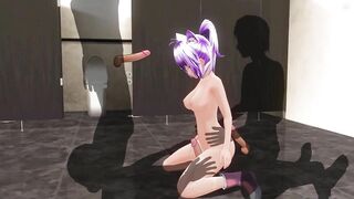 3D HENTAI Triple penetration in the schoolgirl in the toilet