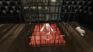 Horny Futa Locked In A Cage, Enjoys A Big Dildo