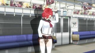 3D HENTAI Guy masturbates the pussy of the schoolgirl in the train