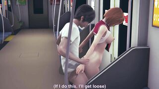 Redhead schoolgirl fucked in the ass on the train