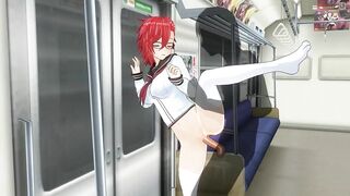 3D HENTAI Schoolgirl fucked against the wall in the night subway car