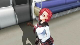 3D HENTAI Schoolgirl sucks a big dick in a subway car