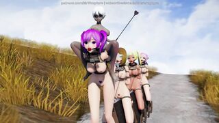 Riding The Wooden Horse Train (Yuri Bondage Sex) - 3D MMD