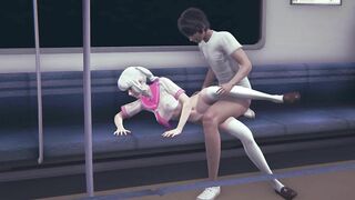 Schoolgirl pussyfucked on train seat