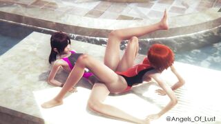 Reiko and Molly having fun at the pool