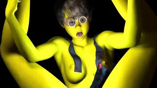 MINION COSPLAYER TOUCHES HER KNEES WITH HER ELBOWS SCREAMING ORGASM