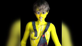 Minion Cosplayer Tits Covered With Cum