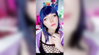 Cute Hinata timidly plays with pussy