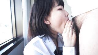 Japanese schoolgirl in uniform shows off the best devotional sucking ever. Part 2