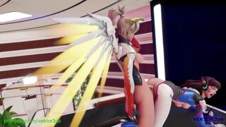 Overwatch - D.Va + Mercy - anal rule34 costume cosplay videogame