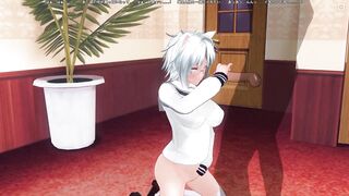 3D HENTAI Neko schoolgirl called you home to jerk off your cock