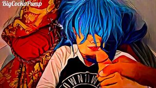 10+ Ropes of Flying Cum on Blue Haired Asian Cutie - Cartoon edition !!!