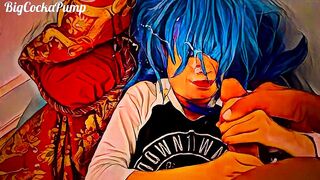 10+ Ropes of Flying Cum on Blue Haired Asian Cutie - Cartoon edition !!!